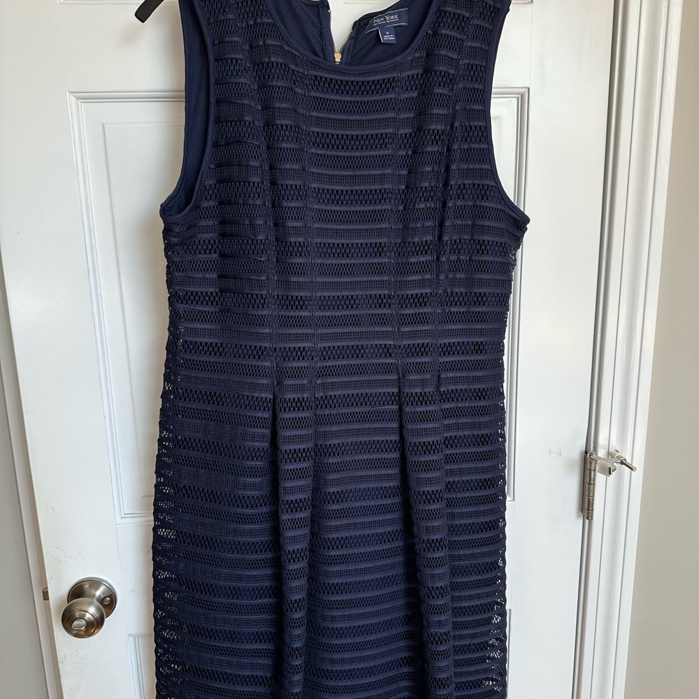 NY Collection Navy Textured Midi Dress